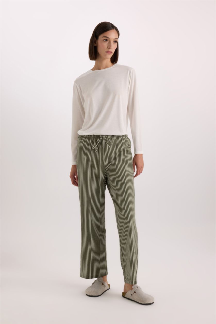 WOMAN Khaki Patterned Elastic Waist Poplin Pajama Bottoms