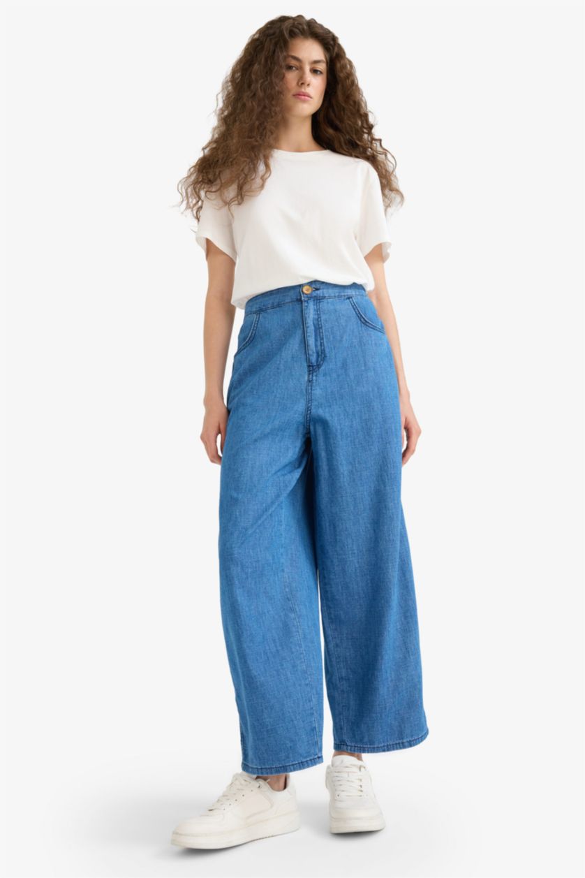 Әйелдерге қою көк culotte деним толарсақ Шалбар