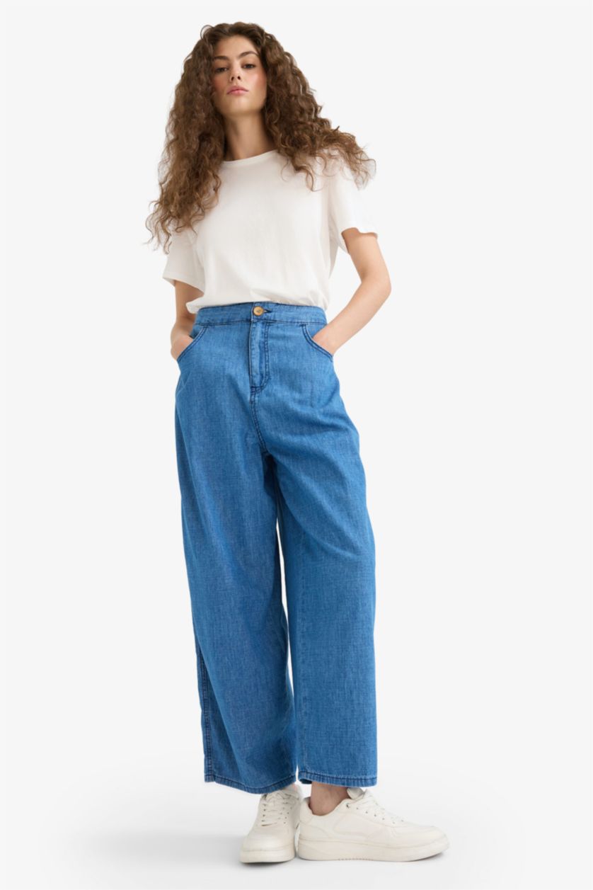 Әйелдерге қою көк culotte деним толарсақ Шалбар