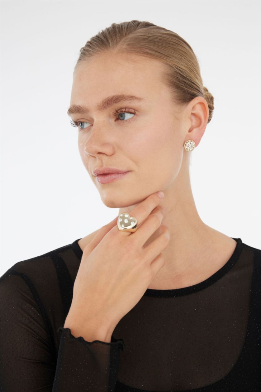 Kadın Altın Afra x DeFacto Beyaz Kalp Desenli Yüzük