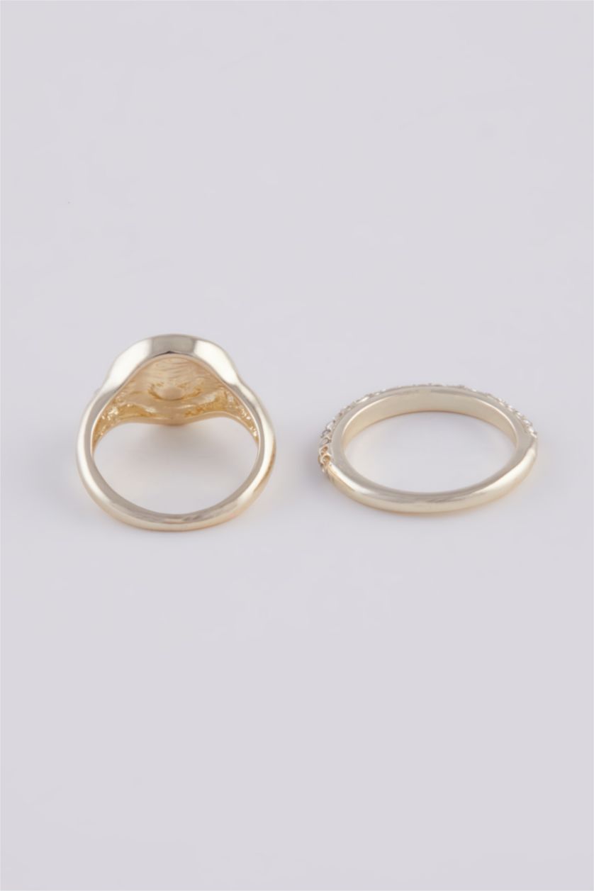 Kadın Altın Kadın Yeşil Taşlı 2'li Yüzük