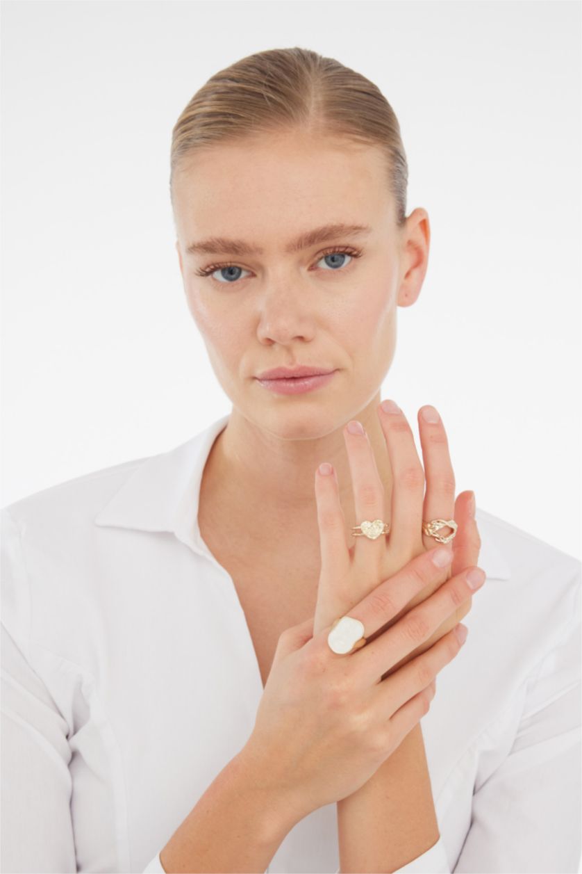 Kadın Altın Kadın Mermer Görünümlü Taşlı 3'lü Yüzük