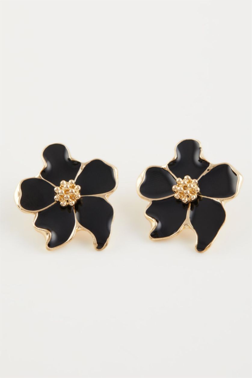 Kadın Karma Kadın Siyah Çiçek Detaylı Küpe