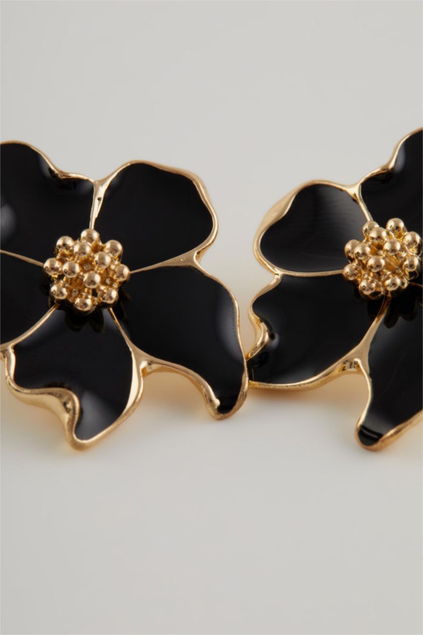 Kadın Karma Kadın Siyah Çiçek Detaylı Küpe