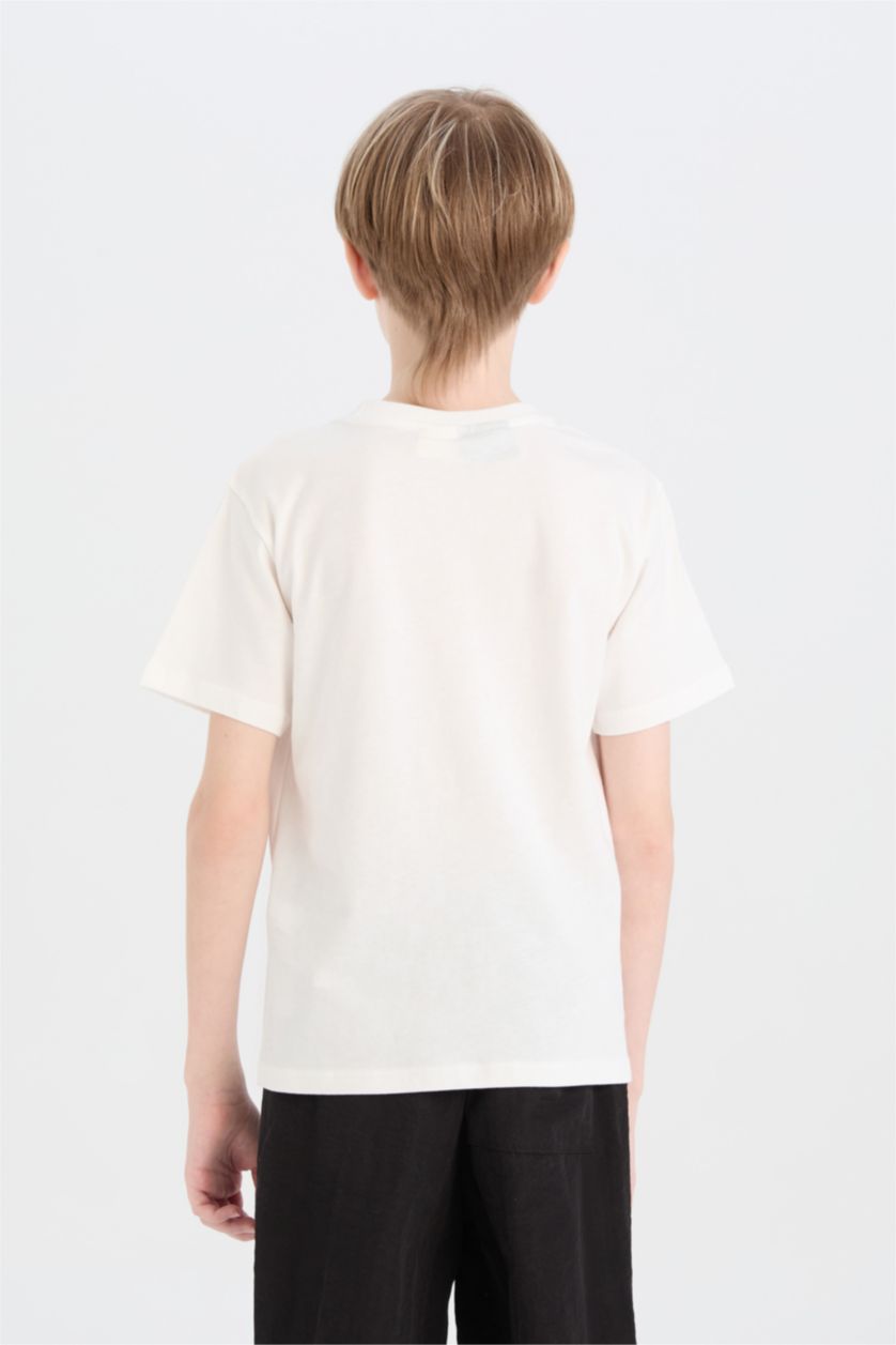 Erkek Çocuk - Genç Erkek Kırık Beyaz Minecraft Bisiklet Yaka Kısa Kollu Tişört Erkek Çocuk