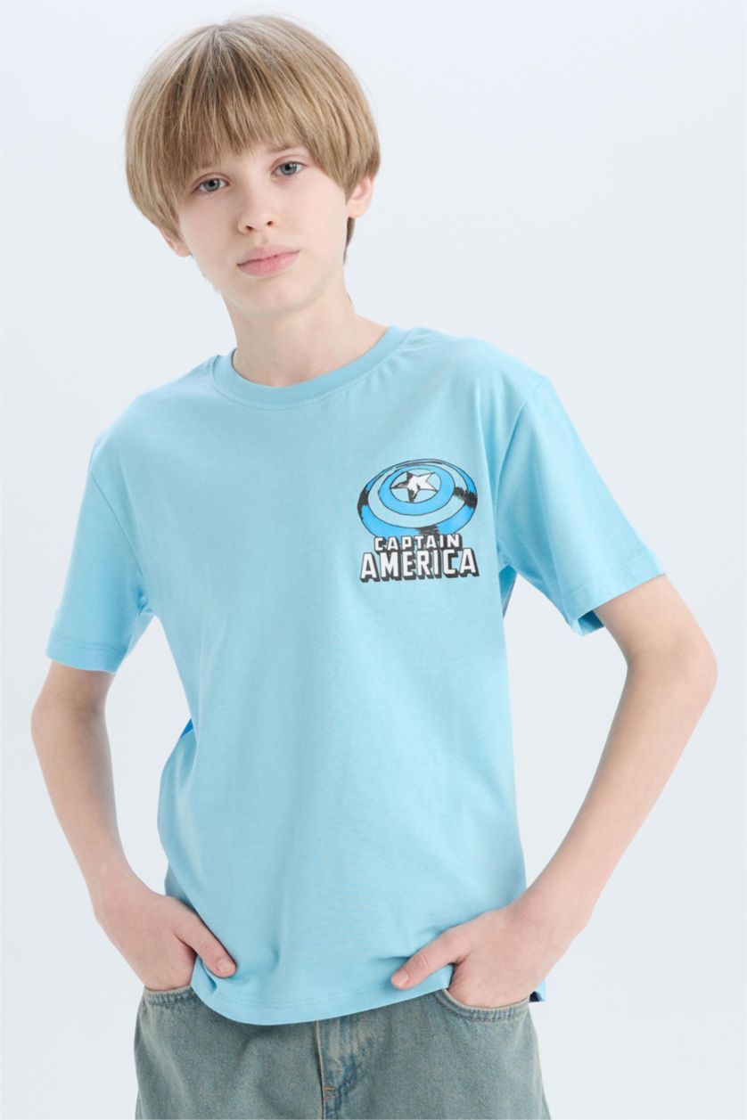 Erkek Çocuk - Genç Erkek Mavi Marvel Avengers Bisiklet Yaka Kısa Kollu Tişört Erkek Çocuk