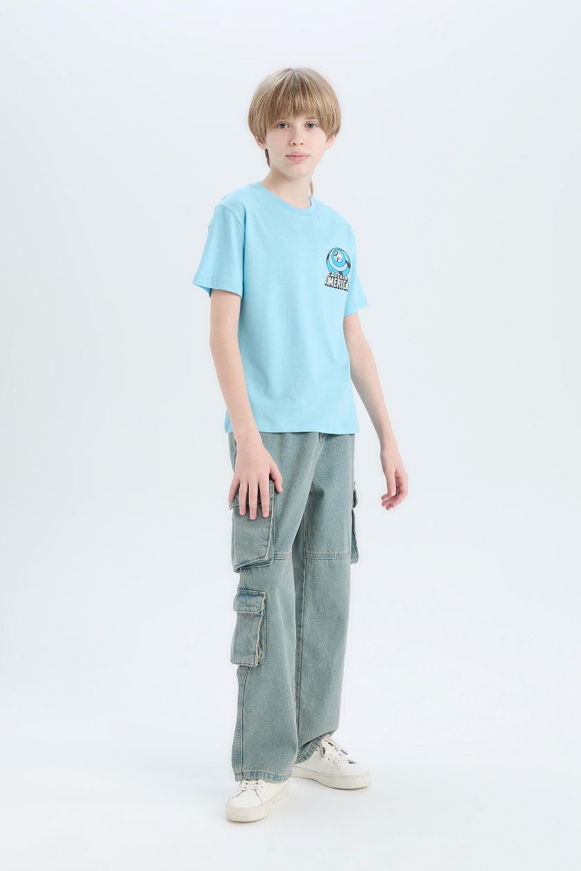 Erkek Çocuk - Genç Erkek Mavi Marvel Avengers Bisiklet Yaka Kısa Kollu Tişört Erkek Çocuk