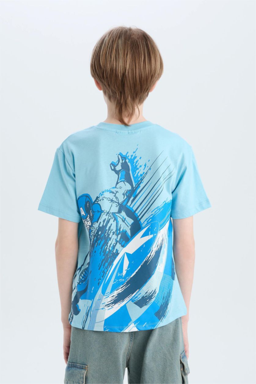 Erkek Çocuk - Genç Erkek Mavi Marvel Avengers Bisiklet Yaka Kısa Kollu Tişört Erkek Çocuk