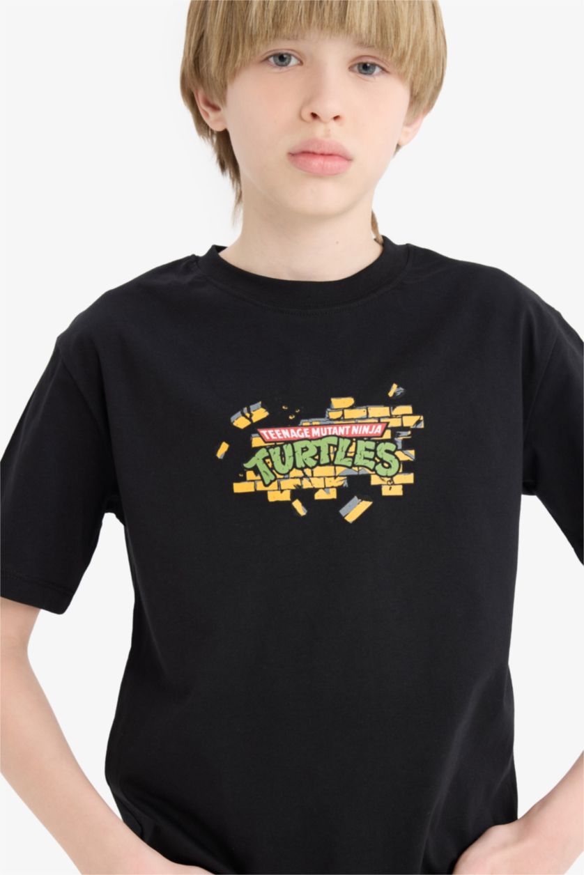 Erkek Çocuk - Genç Erkek Siyah Teenage Mutant Ninja Turtles Bisiklet Yaka Kısa Kollu Tişört Erkek Çocuk