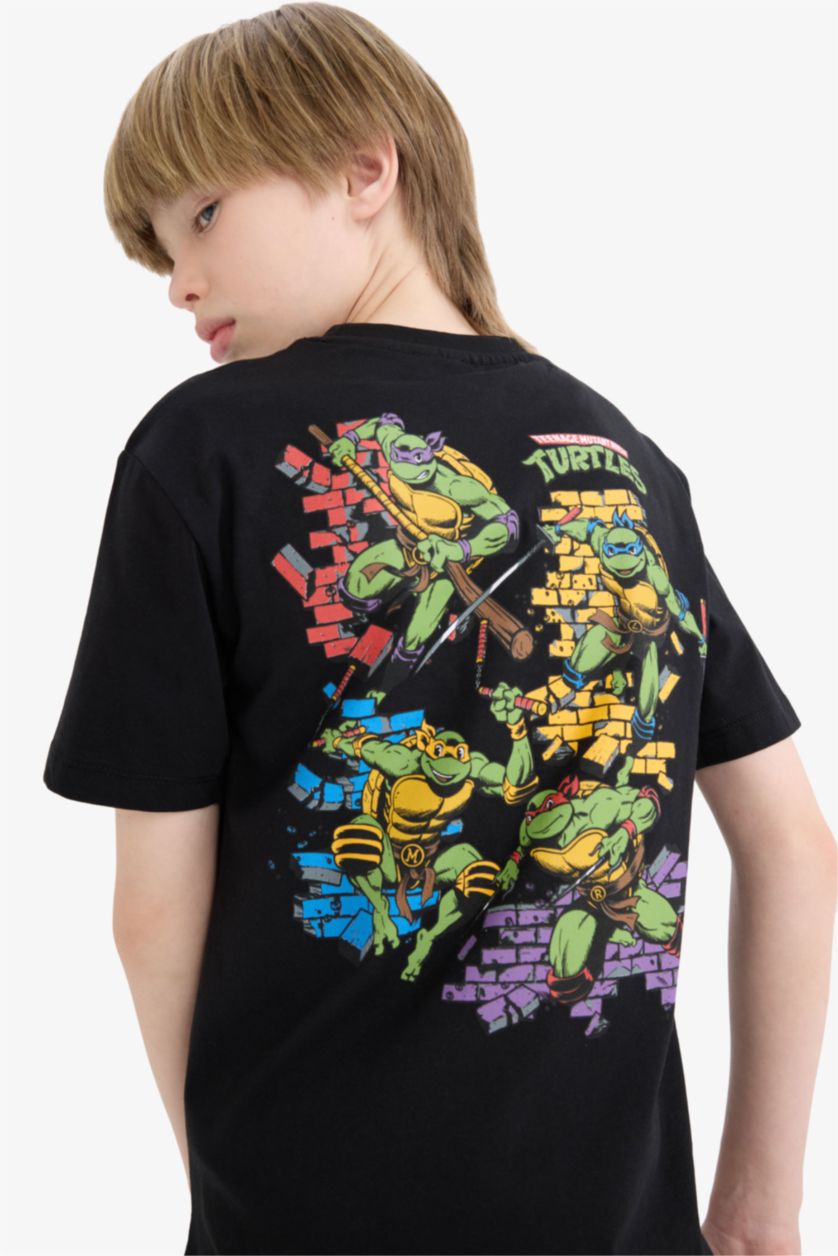 Erkek Çocuk - Genç Erkek Siyah Teenage Mutant Ninja Turtles Bisiklet Yaka Kısa Kollu Tişört Erkek Çocuk