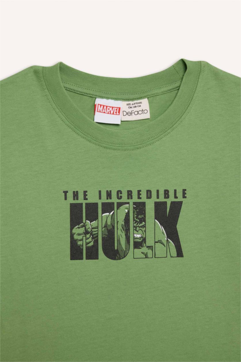 Erkek Çocuk - Genç Erkek Yeşil Marvel Avengers Bisiklet Yaka Sırt Baskılı Kısa Kollu Tişört Erkek Çocuk