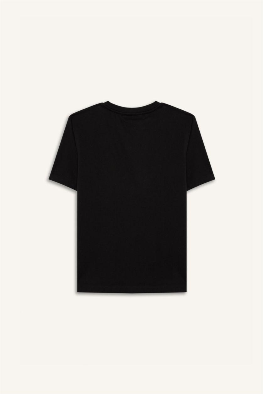 Erkek Çocuk - Genç Erkek Siyah Garfield Bisiklet Yaka Kısa Kollu Tişört Erkek Çocuk