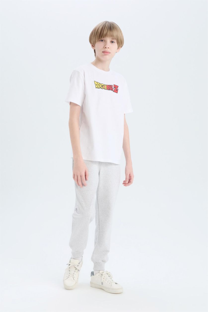 Erkek Çocuk - Genç Erkek Beyaz Dragon Ball Bisiklet Yaka Sırt Baskılı Kısa Kollu Tişört Erkek Çocuk