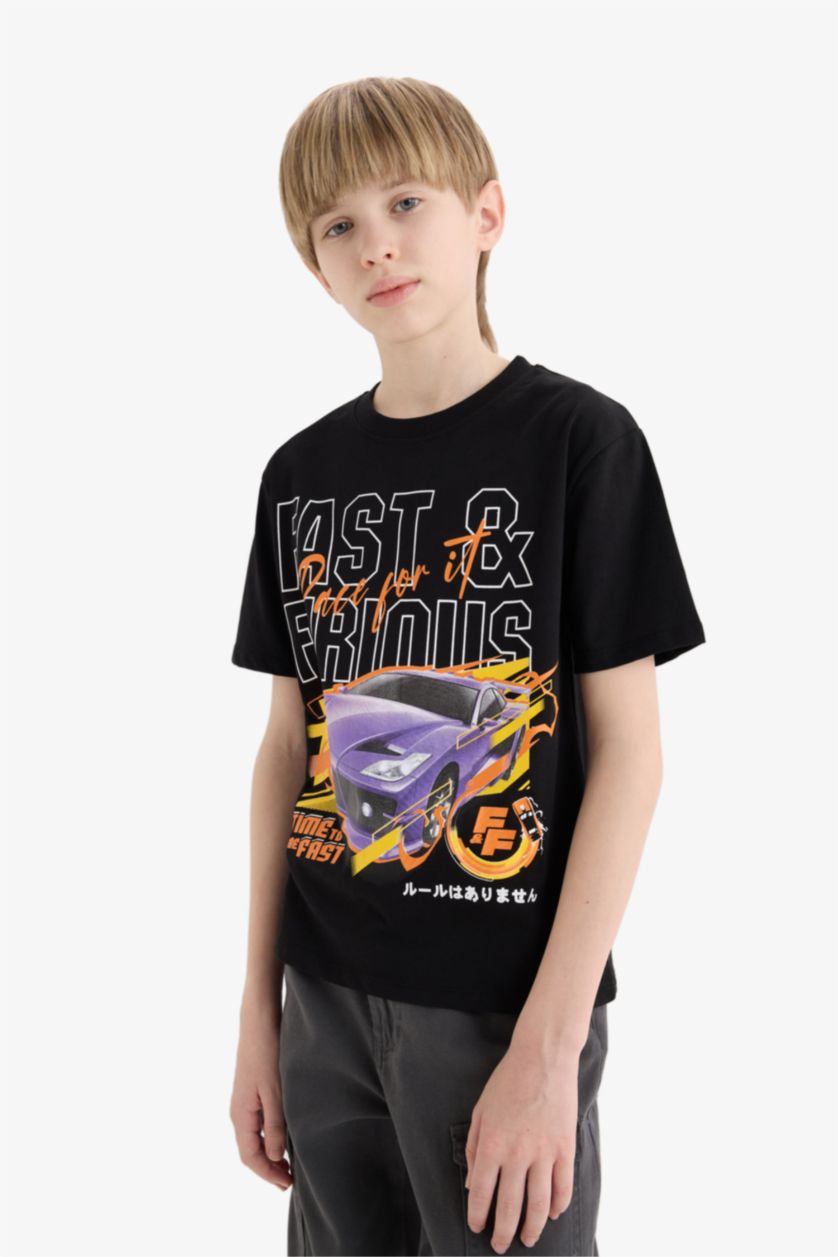 Boys & Teens Black Boy Fast & Furious New Regular Fit Crew Neck T-shirt