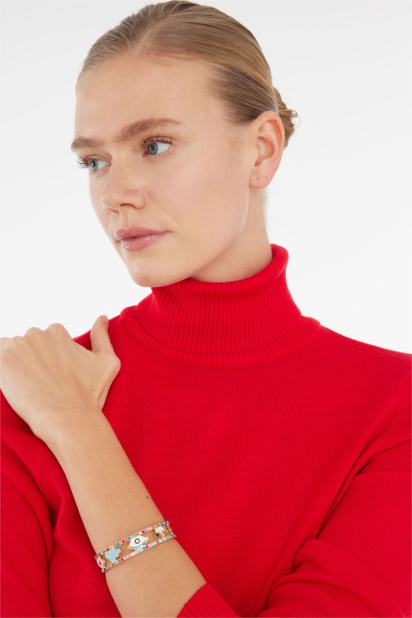 FEMME Altın Bracelet jonc doré avec pierres colorées pour femme