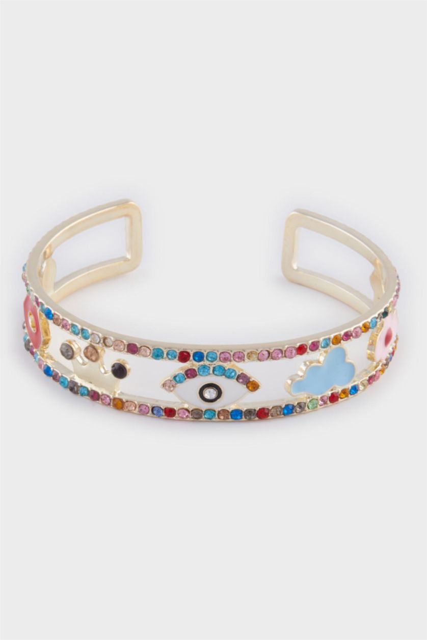 FEMME Altın Bracelet jonc doré avec pierres colorées pour femme