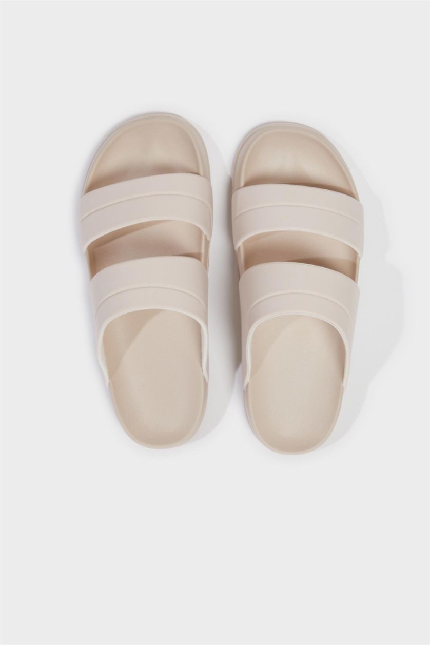 Kadın Bej Kadın Düz Taban Çift Bantlı Eva Terlik