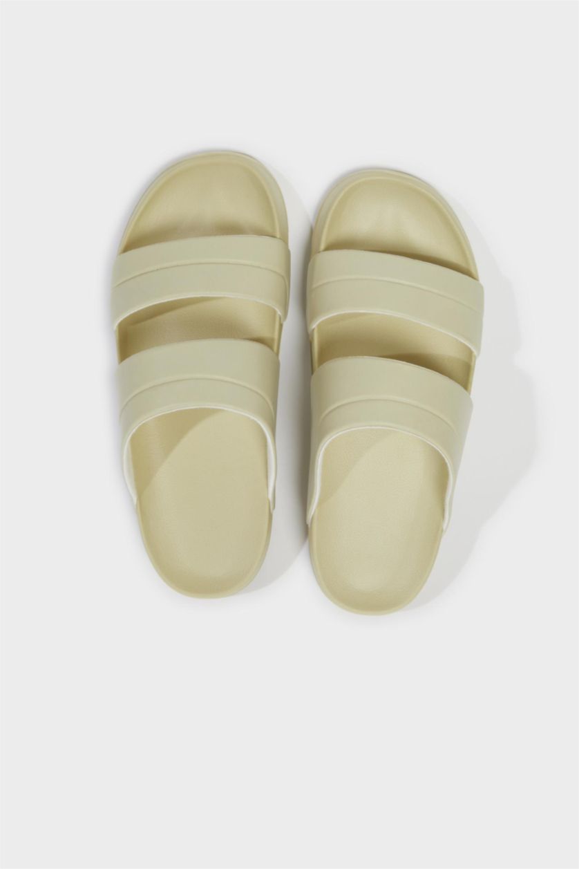 Kadın Zeytin Yeşili Kadın Düz Taban Çift Bantlı Eva Terlik