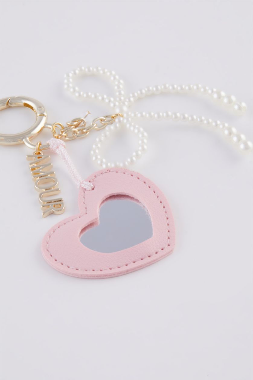 WOMAN Pink Woman Pink Heart Pearl Charm Keychain