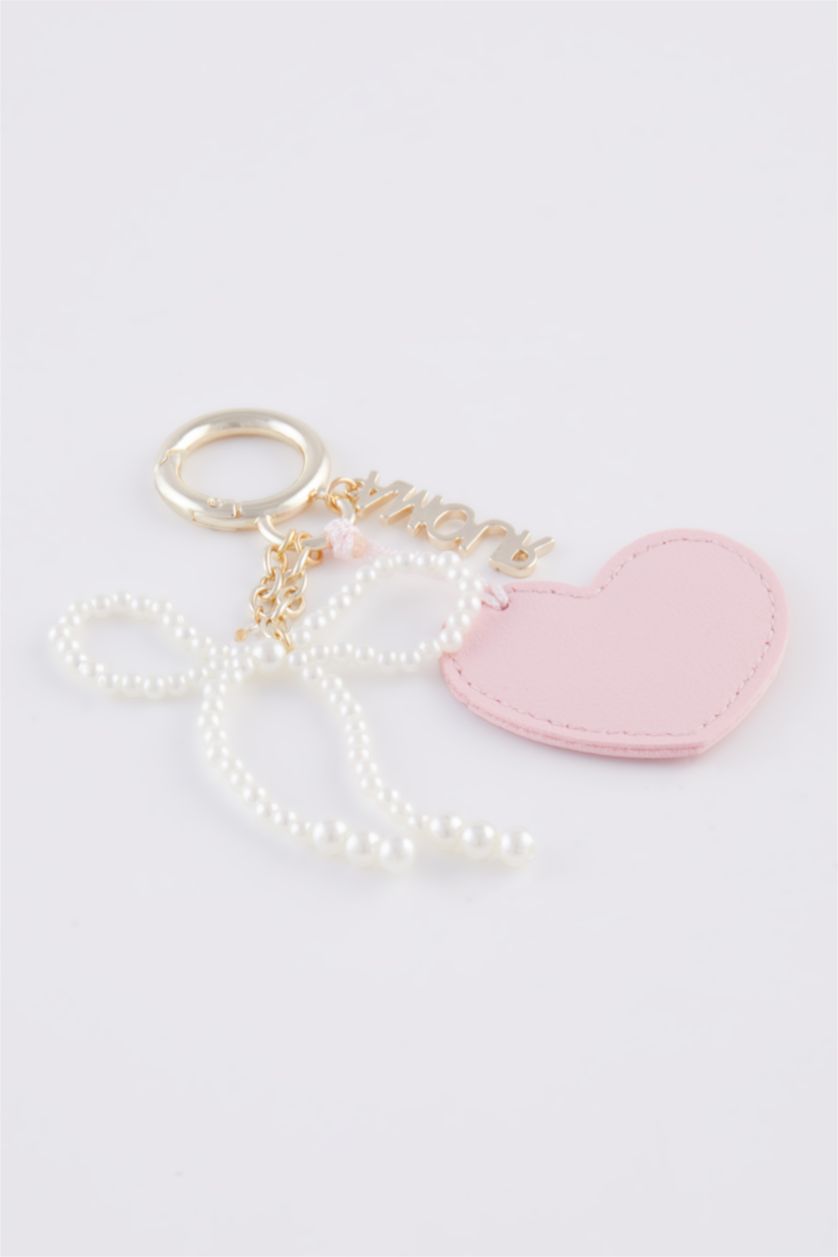 WOMAN Pink Woman Pink Heart Pearl Charm Keychain