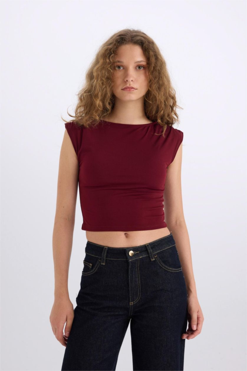 WOMAN Bordeaux Slim Fit Crew Neck Short Sleeve T-Shirt