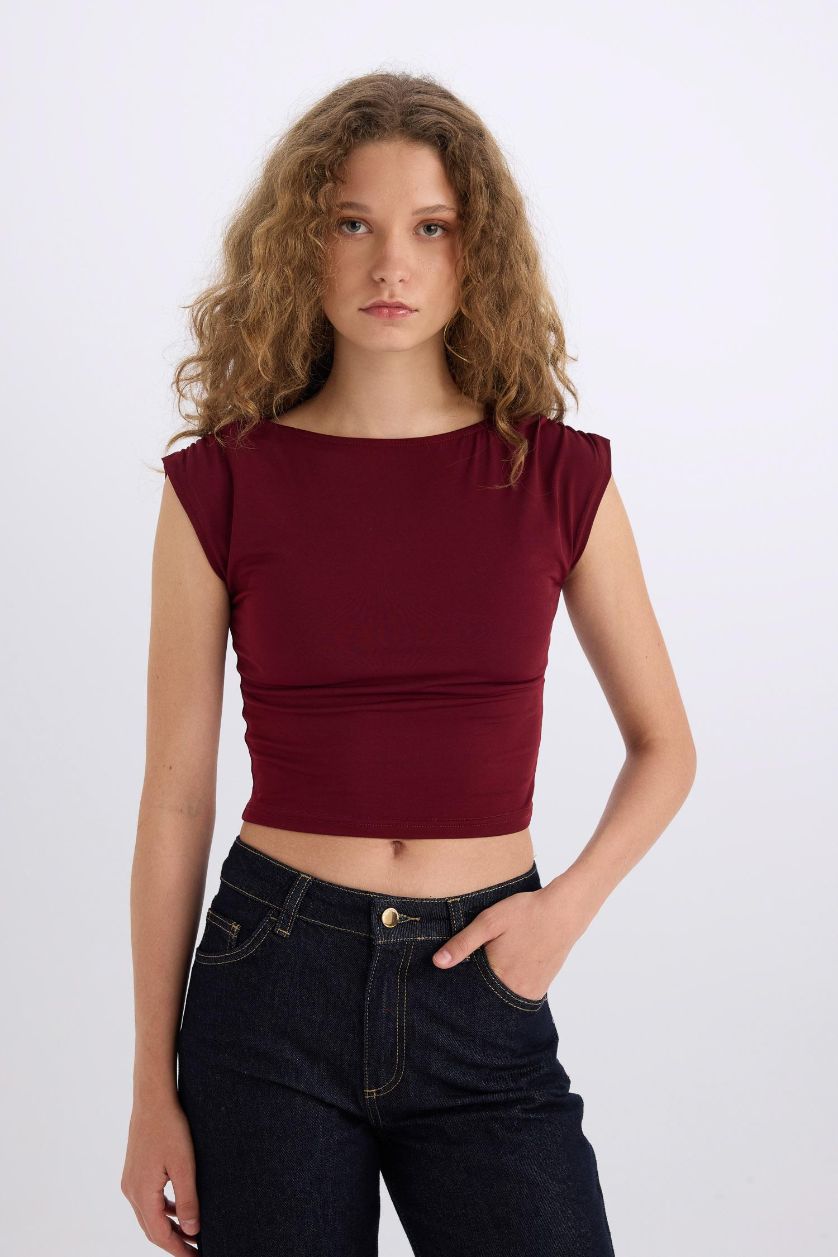 WOMAN Bordeaux Slim Fit Crew Neck Short Sleeve T-Shirt