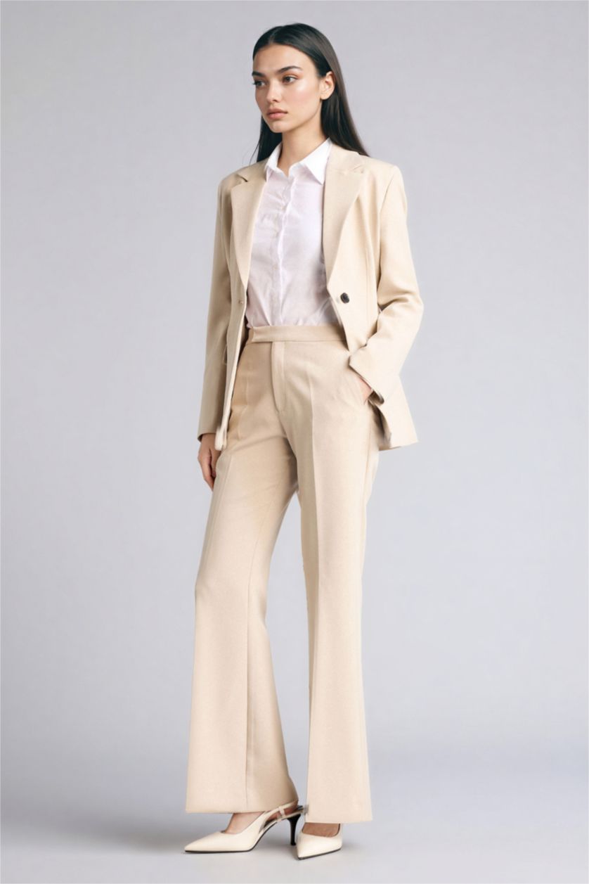 WOMAN Beige Flare Flare Zipper Trousers