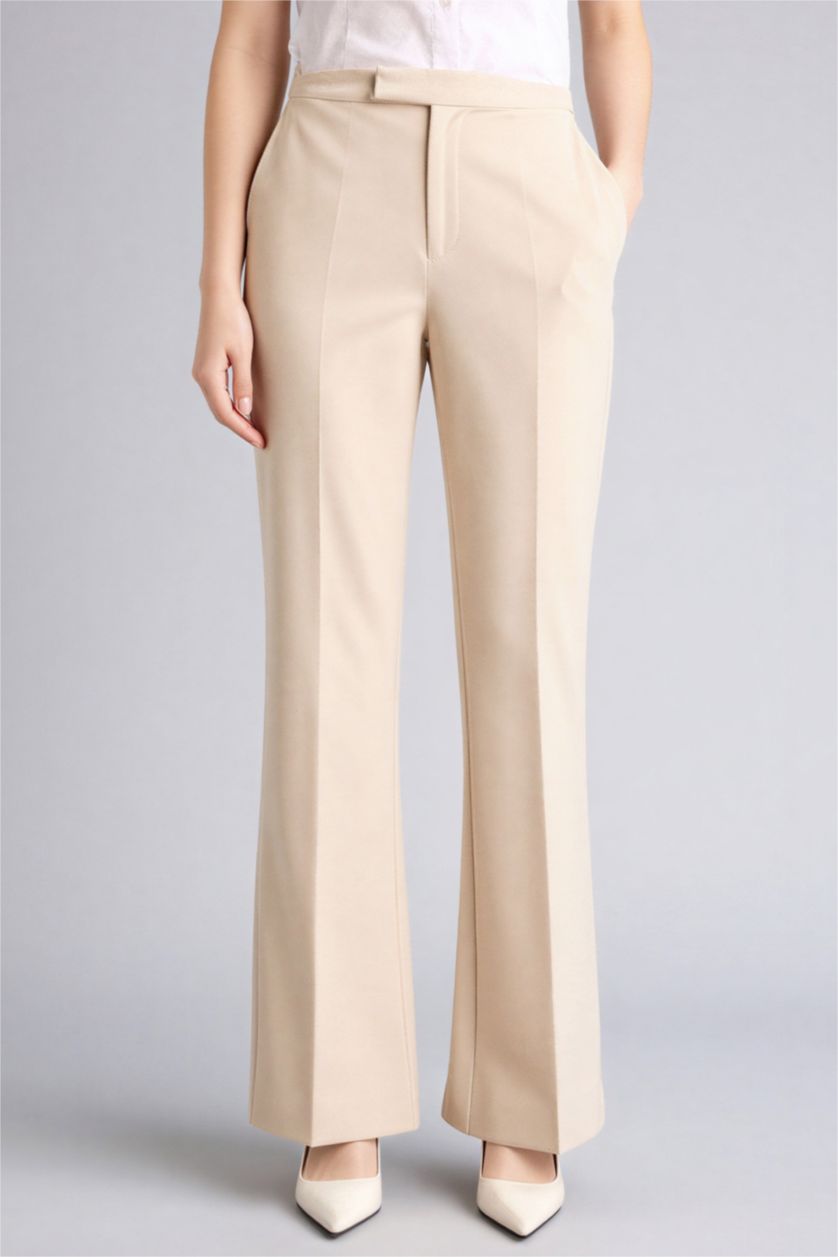 WOMAN Beige Flare Flare Zipper Trousers