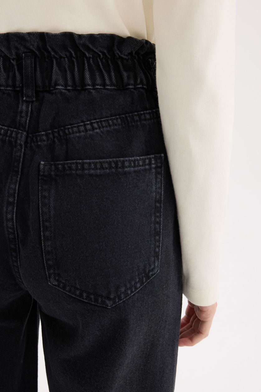 Woman Anthracite Paperbag Extra High Waist Ankle Length Jeans