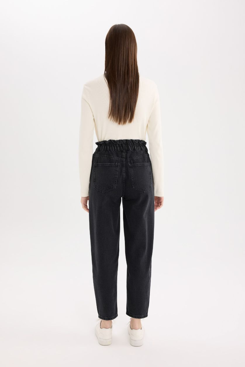 Woman Anthracite Paperbag Extra High Waist Ankle Length Jeans