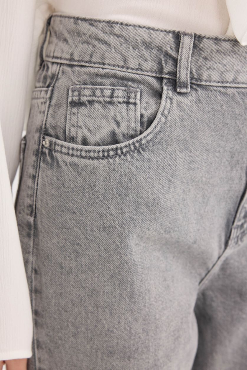 FEMME Gris Jean taille haute large à effet délavé style des années 90