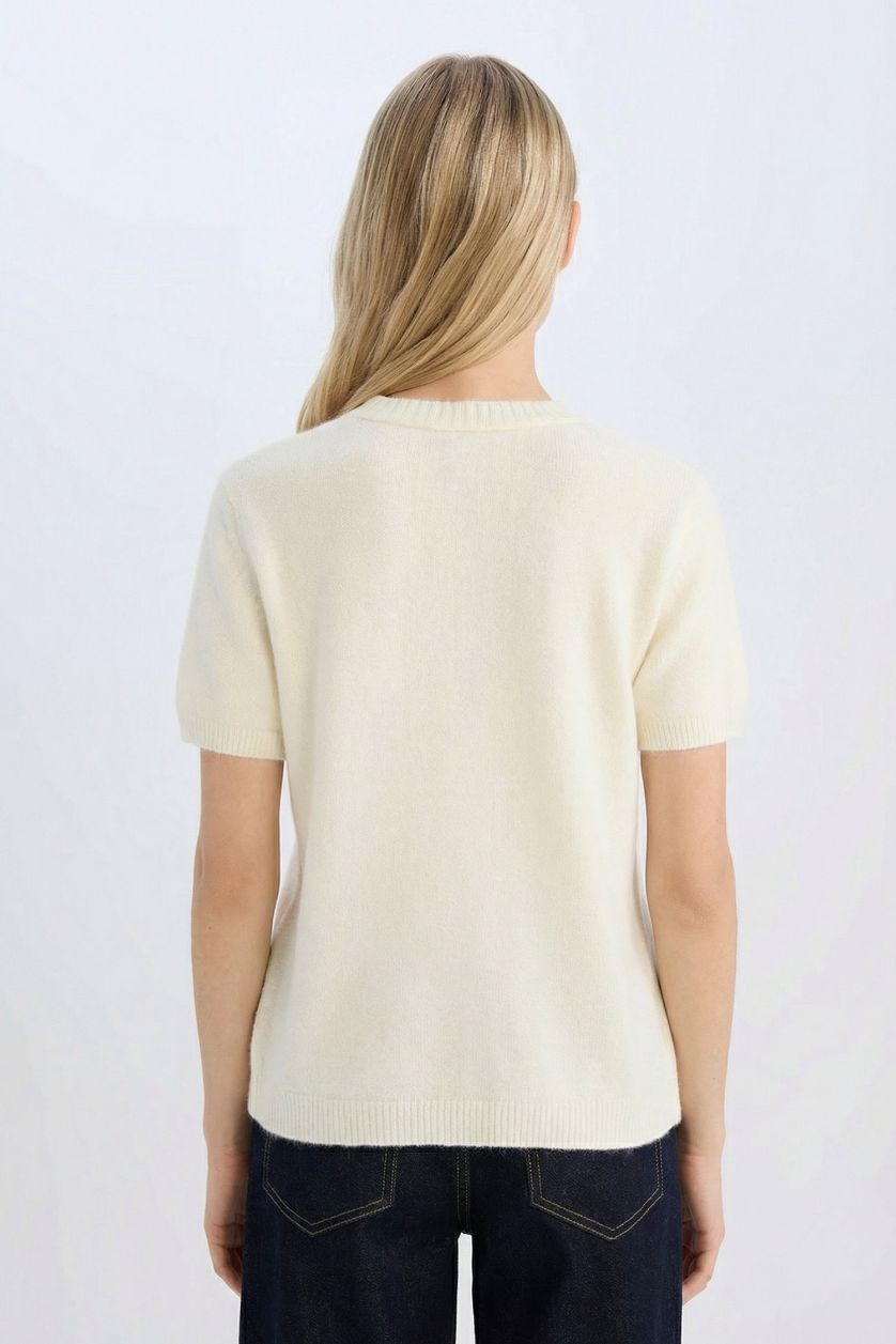 WOMAN Light Yellow Regular Fit Crew Neck Basic Knitted Pullover