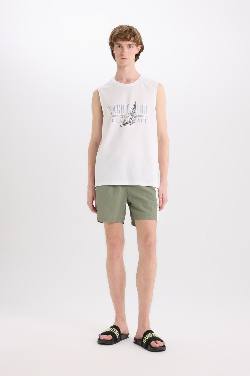 Erkek Beyaz %100 Pamuk Regular Fit Bisiklet Yaka Baskılı Atlet