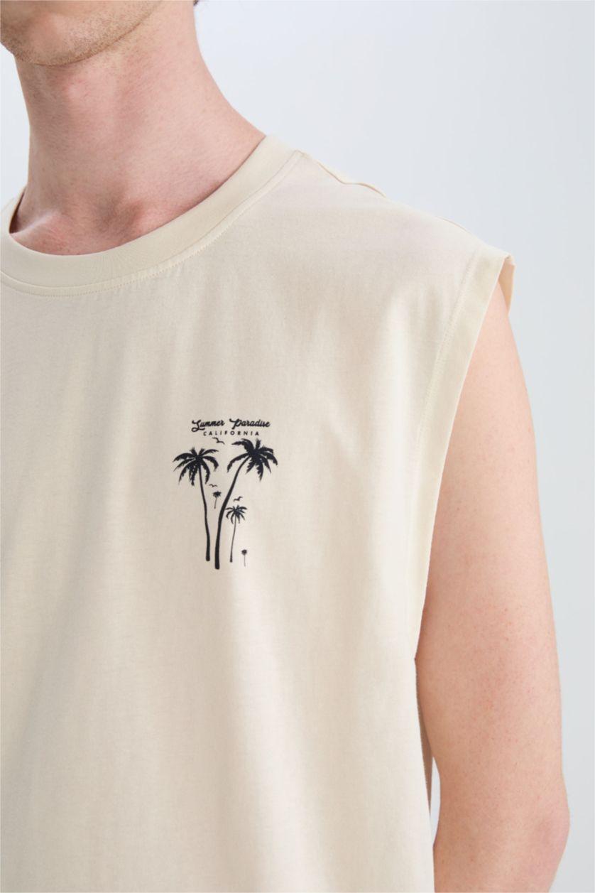 MAN Sand Boxy Fit Printed Crew Neck Cotton Tank Top