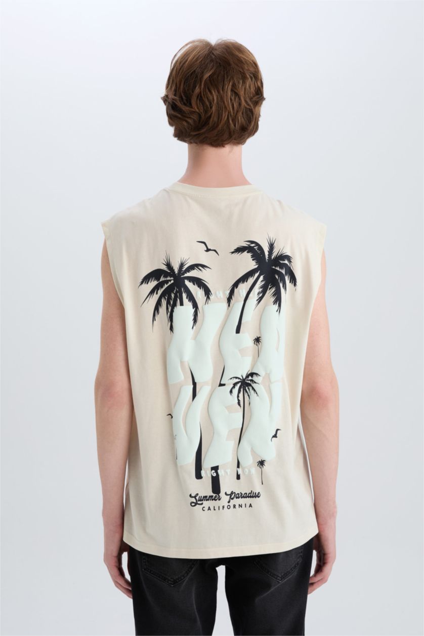 MAN Sand Boxy Fit Printed Crew Neck Cotton Tank Top