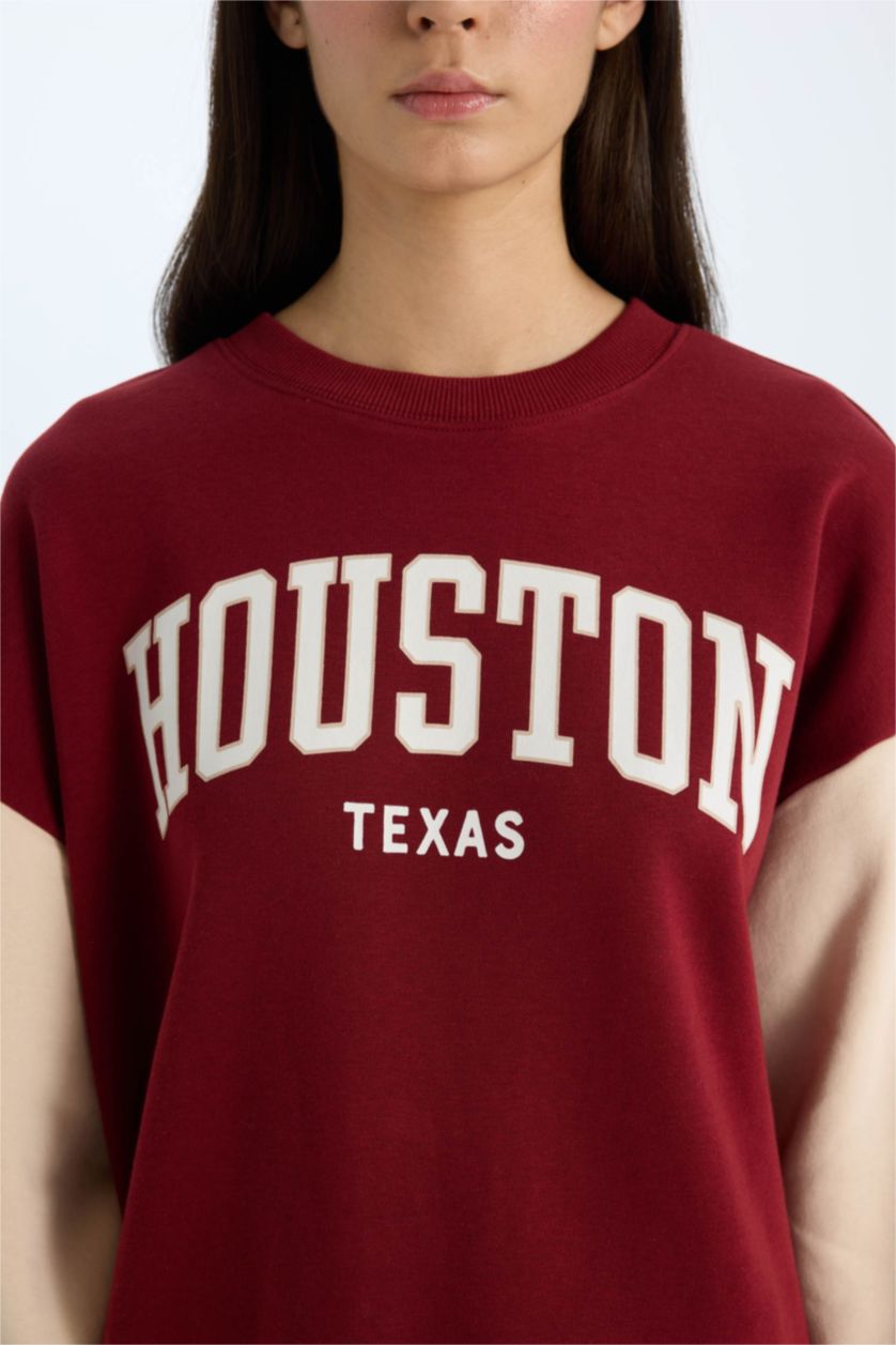 نساء خمري سويت شيرت برسمة اوفر سايز برقبة مستديرة