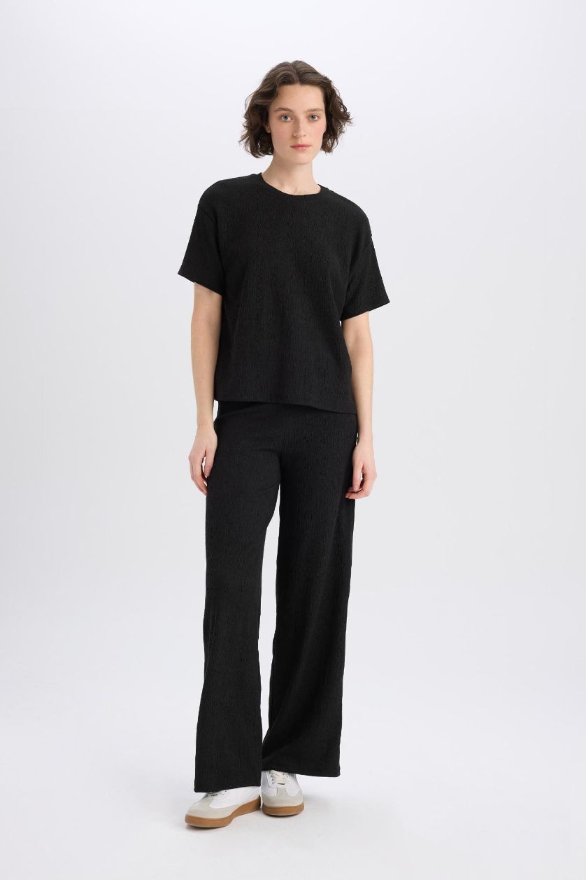 FEMME Noir Pantalon basique à jambes larges