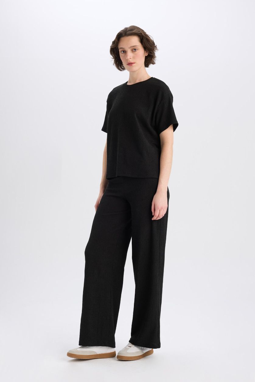 FEMME Noir Pantalon basique à jambes larges