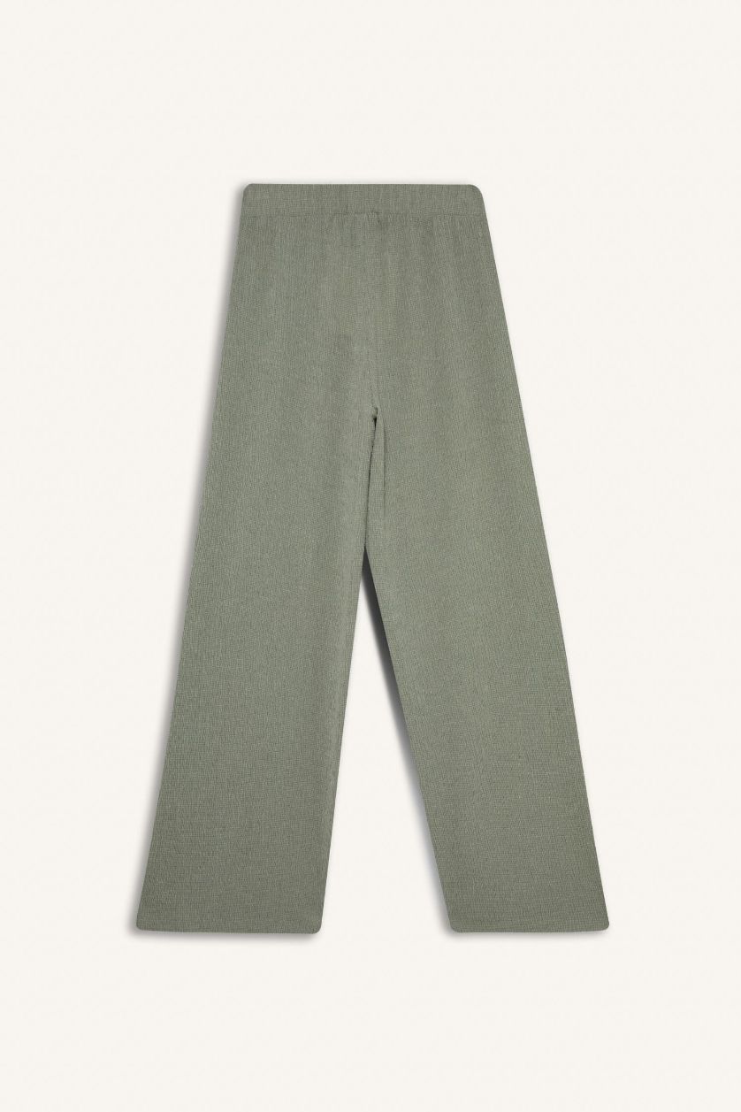 FEMME Kaki Clair Pantalon large à jambes bouffantes en tissu plissé