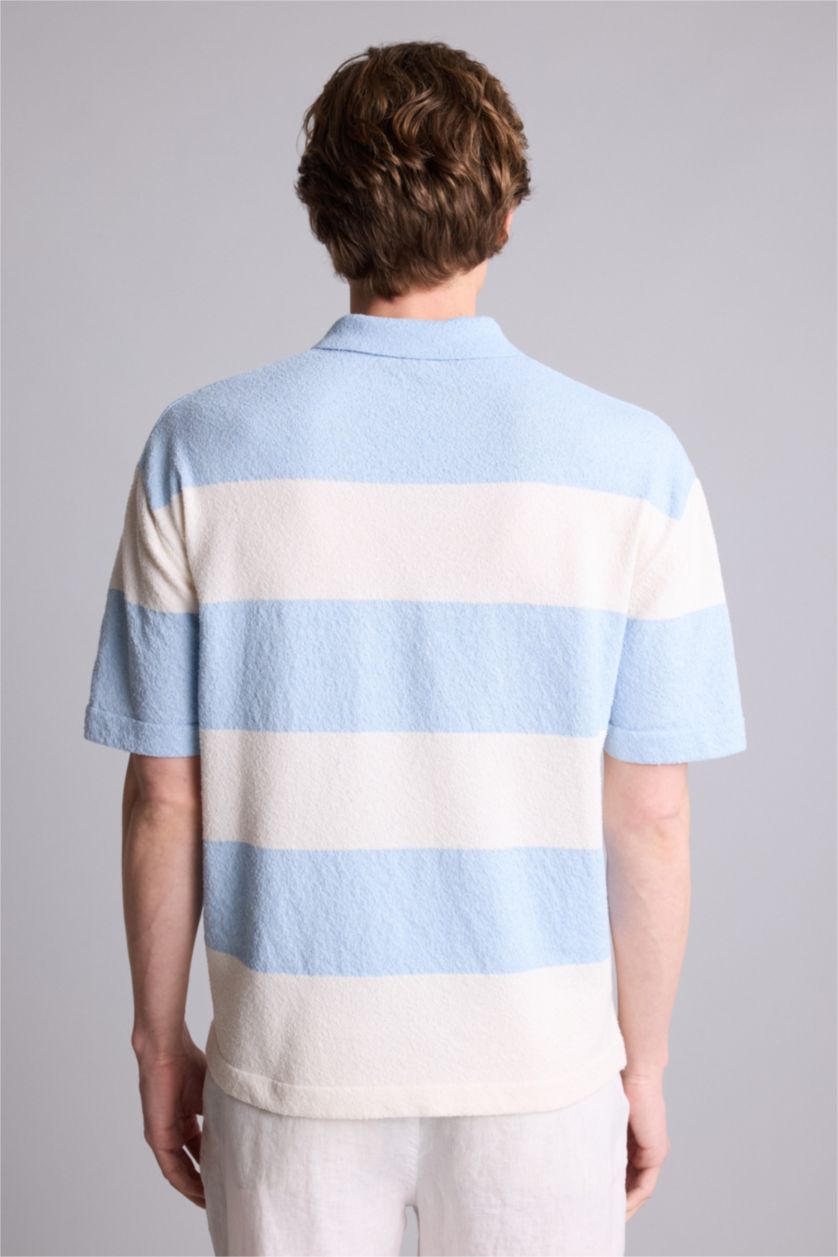 Erkek Açık Mavi Kısa Kollu Oversıze Polo Tişört