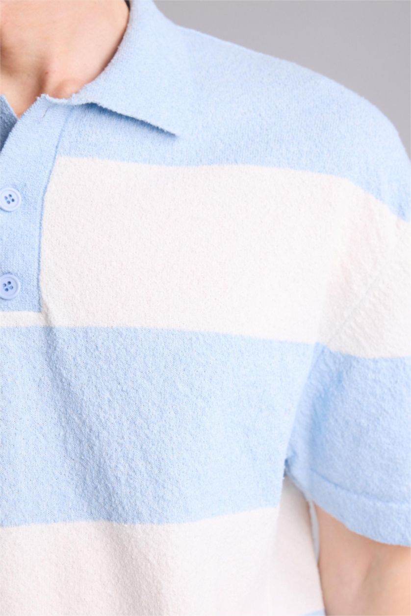 رجال أزرق فاتح Oversize Fit Polo Collar Short Sleeve Polo T-Shirt