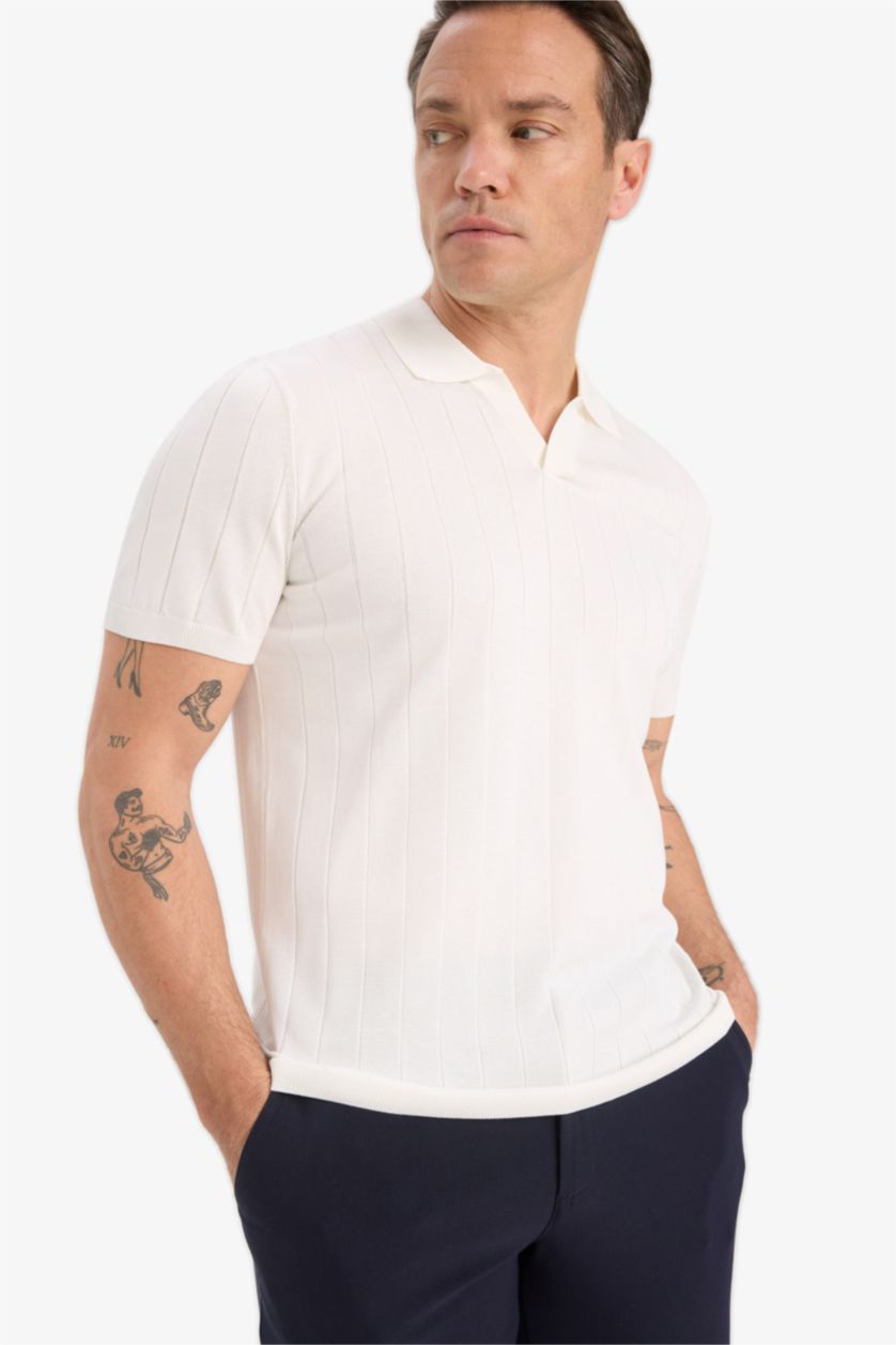 HOMME Blanc T-shirt Polo en maille à manches courtes Coupe standard