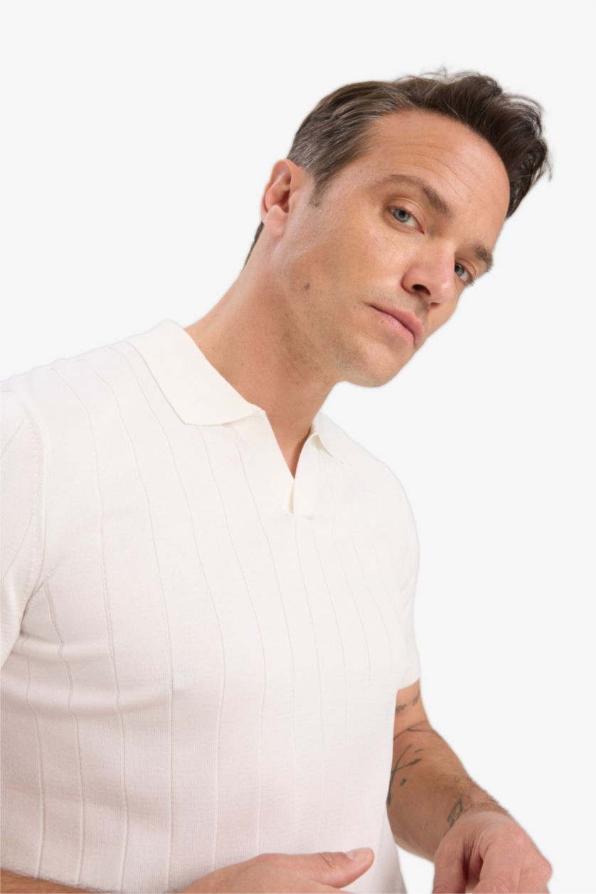 HOMME Blanc T-shirt Polo en maille à manches courtes Coupe standard