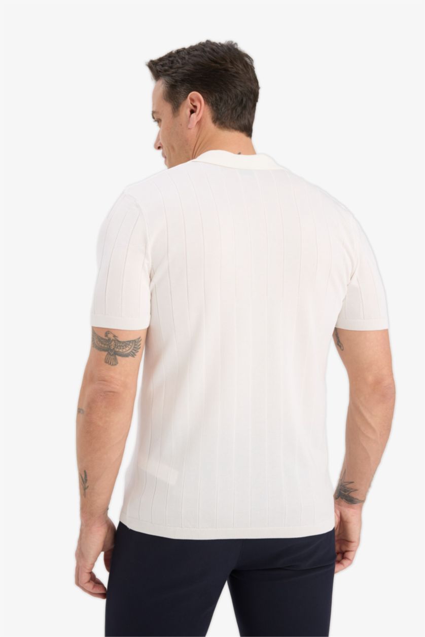 HOMME Blanc T-shirt Polo en maille à manches courtes Coupe standard