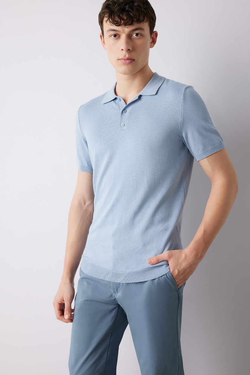 MAN Blue Standard Fit Knitwear Polo T-Shirt