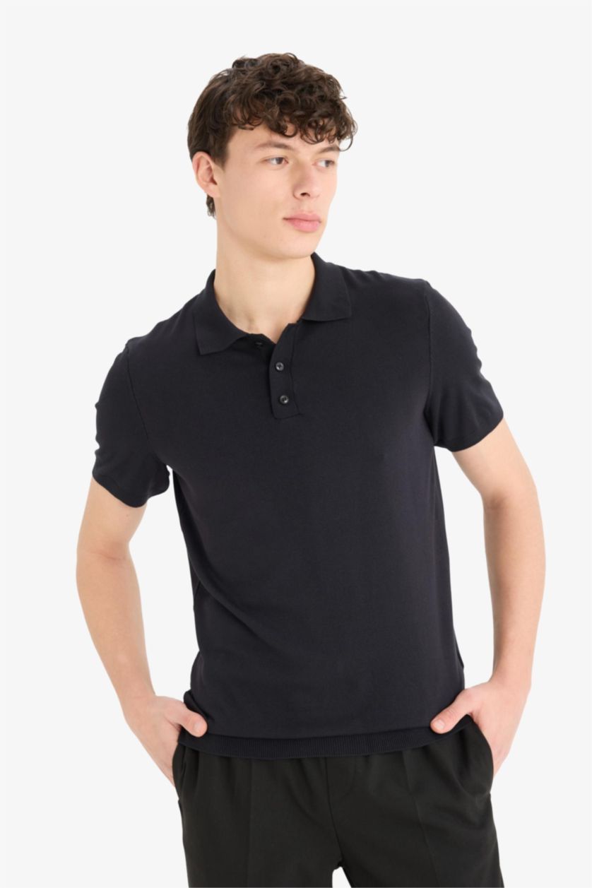 MAN Black Standard Fit Knitwear Short Sleeve Polo T-Shirt