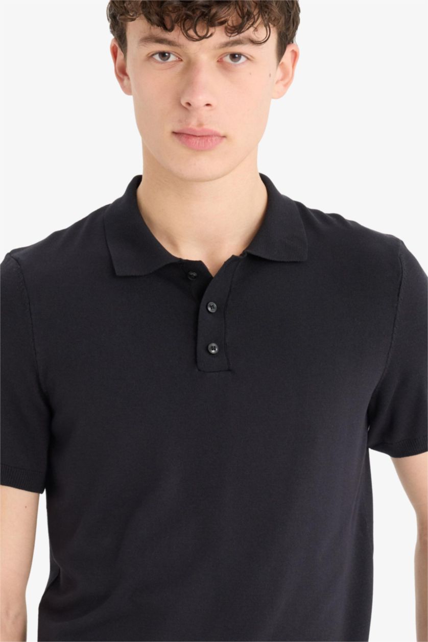 MAN Black Standard Fit Knitwear Short Sleeve Polo T-Shirt