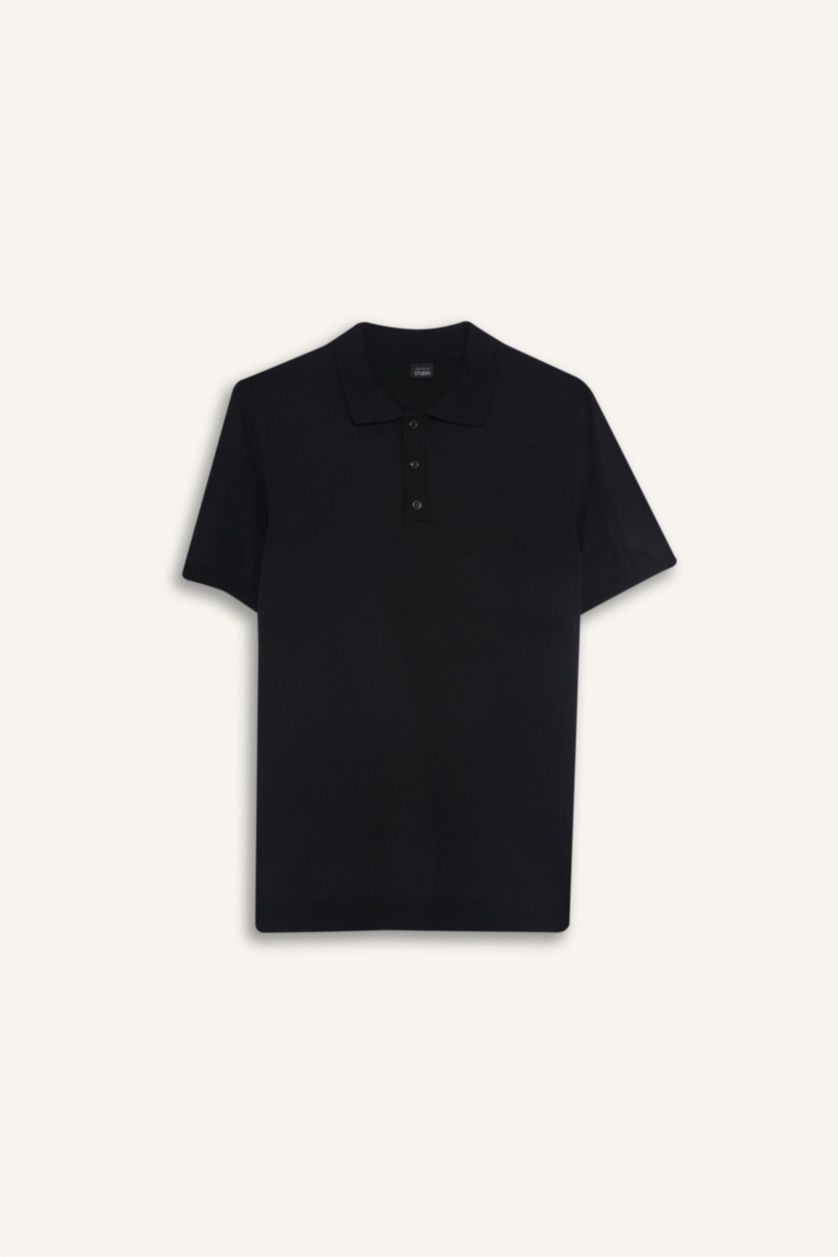 MAN Black Standard Fit Knitwear Short Sleeve Polo T-Shirt