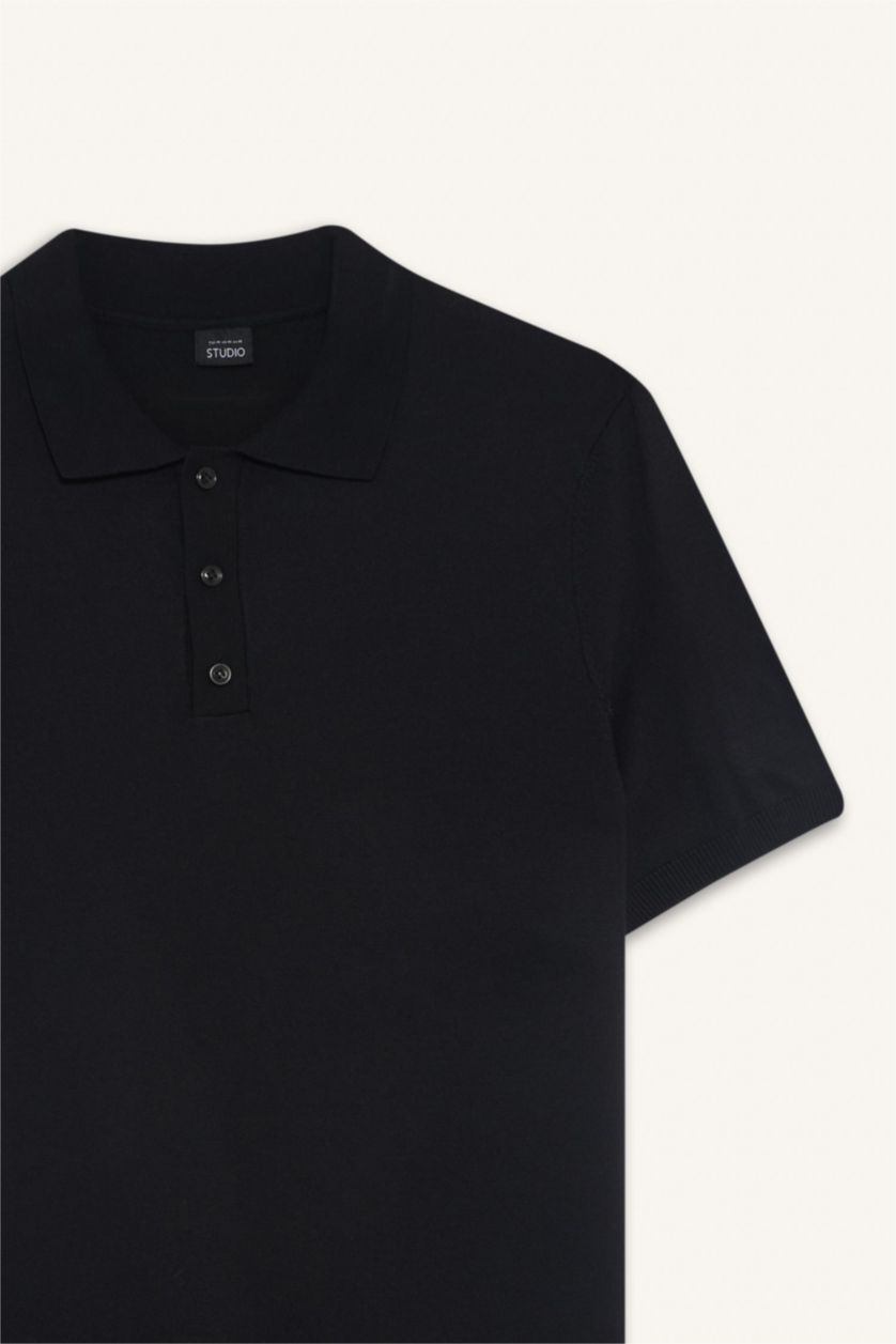 MAN Black Standard Fit Knitwear Short Sleeve Polo T-Shirt