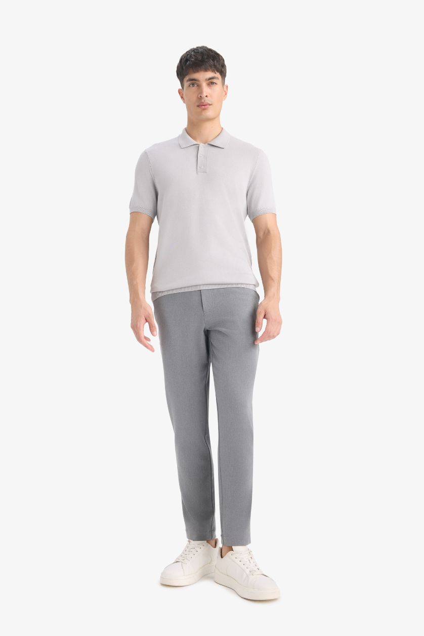 Erkek Gri Standart Fit Polo Yaka Kısa Kollu Triko Tişört